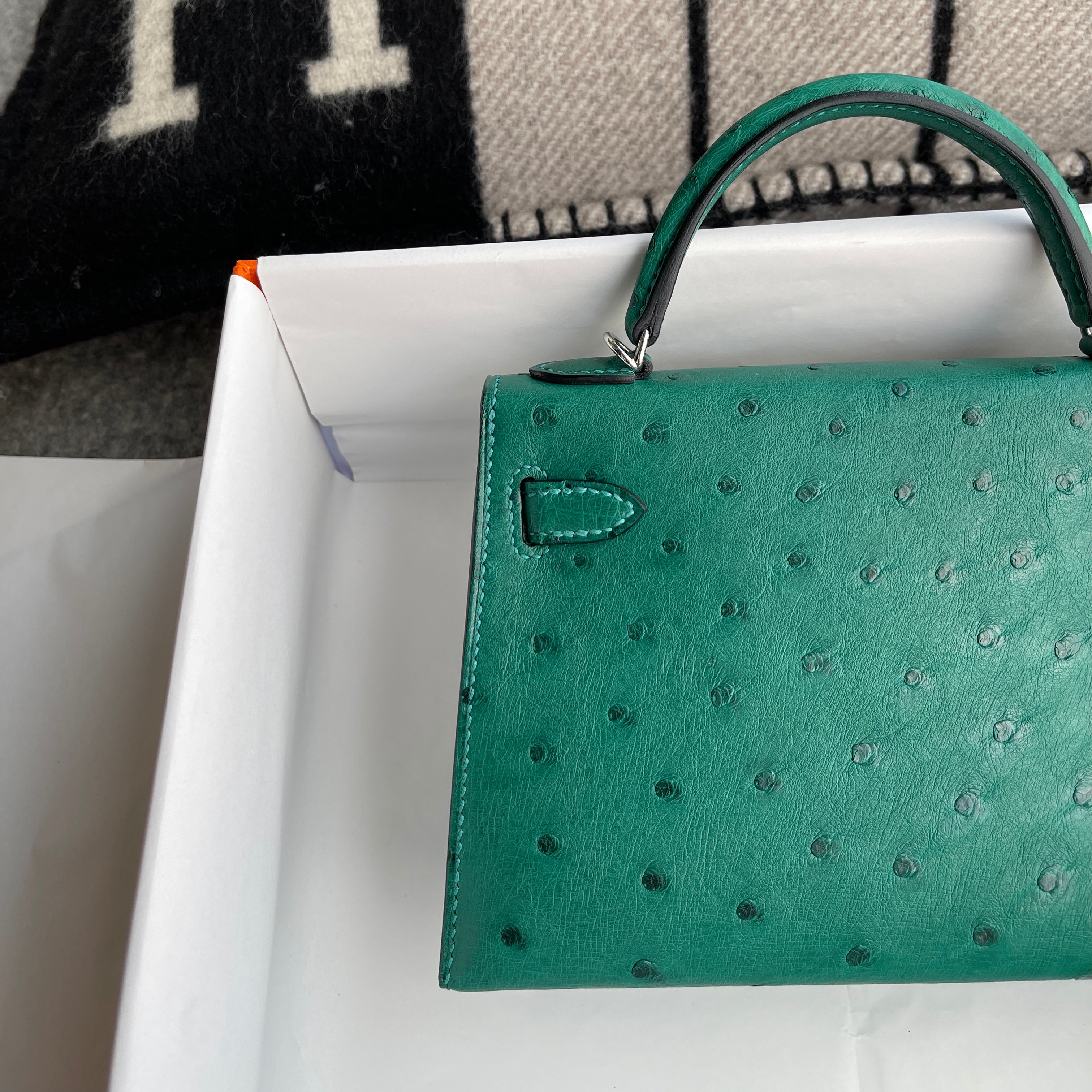 MINI KELLY II (20) OSTRICH LEATHER VERT VERTIGO WITH PALLADIUM HARDWARE (PHW)