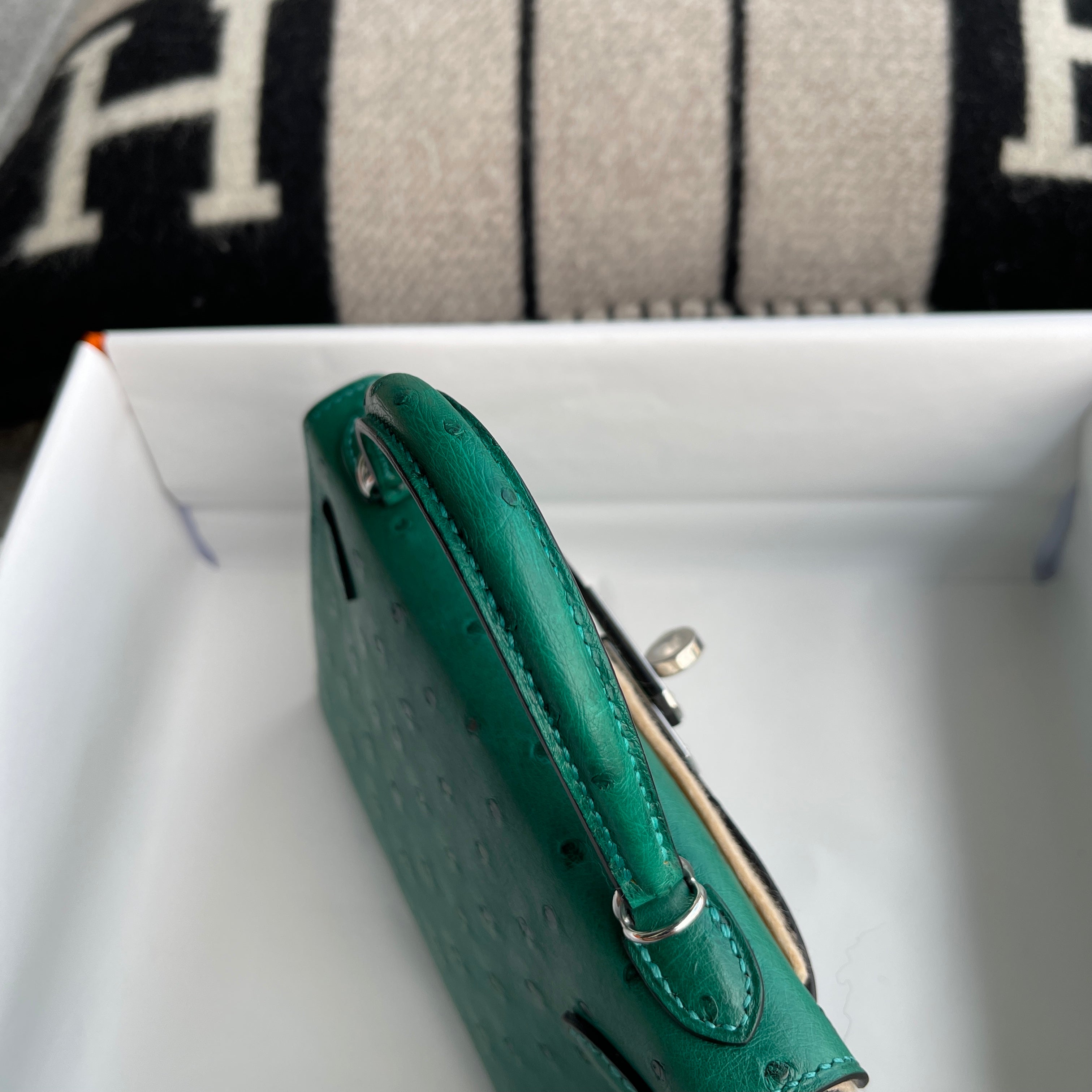 MINI KELLY II (20) OSTRICH LEATHER VERT VERTIGO WITH PALLADIUM HARDWARE (PHW)