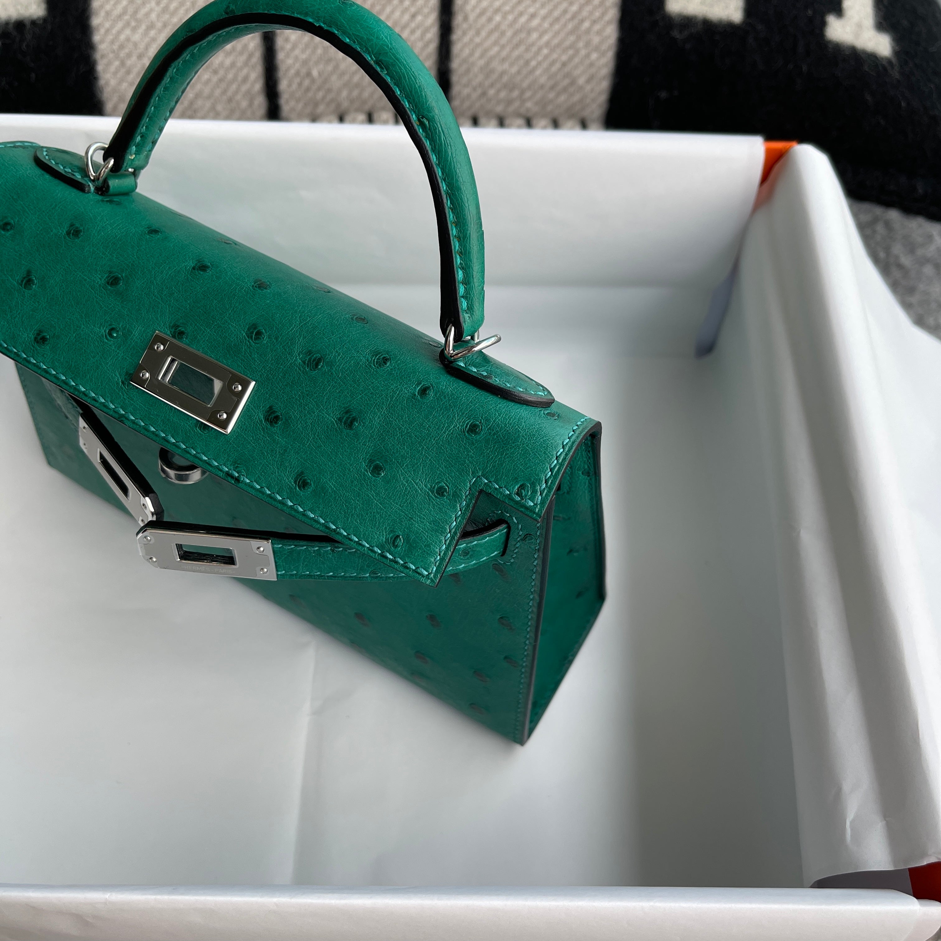 MINI KELLY II (20) OSTRICH LEATHER VERT VERTIGO WITH PALLADIUM HARDWARE (PHW)