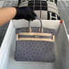 BIRKIN 25 OSTRICH LEATHER GRIS AGATE WITH PALLADIUM HARDWARE (PHW)