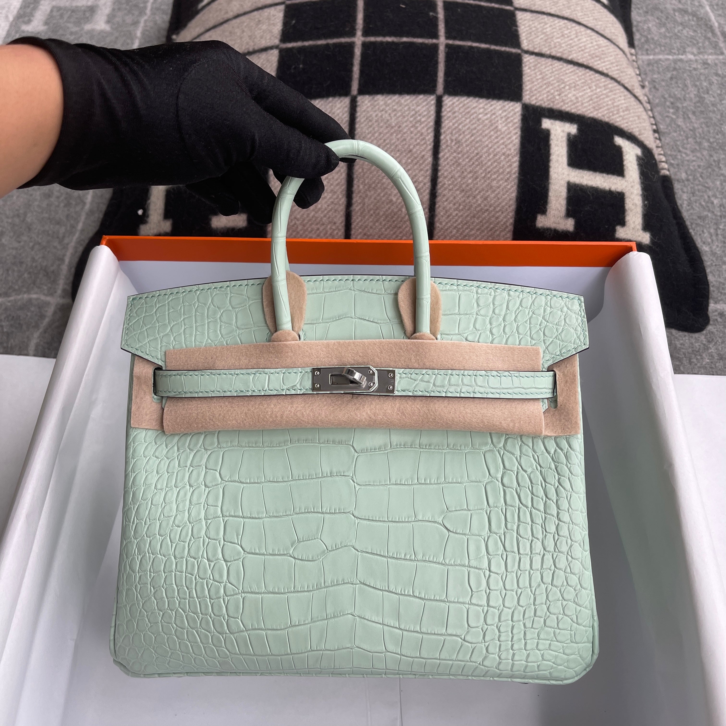 BIRKIN 25 MATTE MISSISSIPPIENSIS ALLIGATOR LEATHER VERT D'EAU WITH PALLADIUM HARDWARE (PHW)