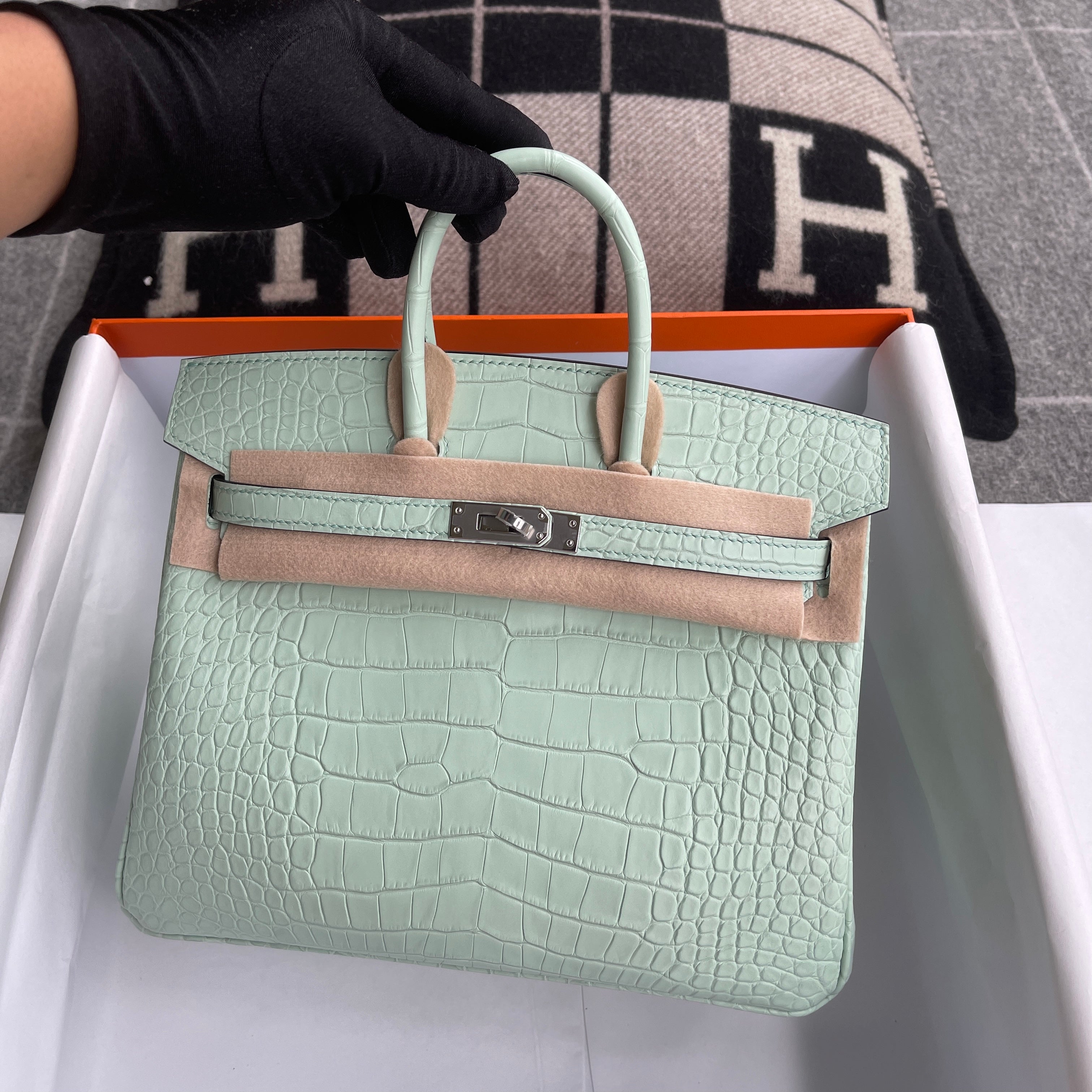 BIRKIN 25 MATTE MISSISSIPPIENSIS ALLIGATOR LEATHER VERT D'EAU WITH PALLADIUM HARDWARE (PHW)