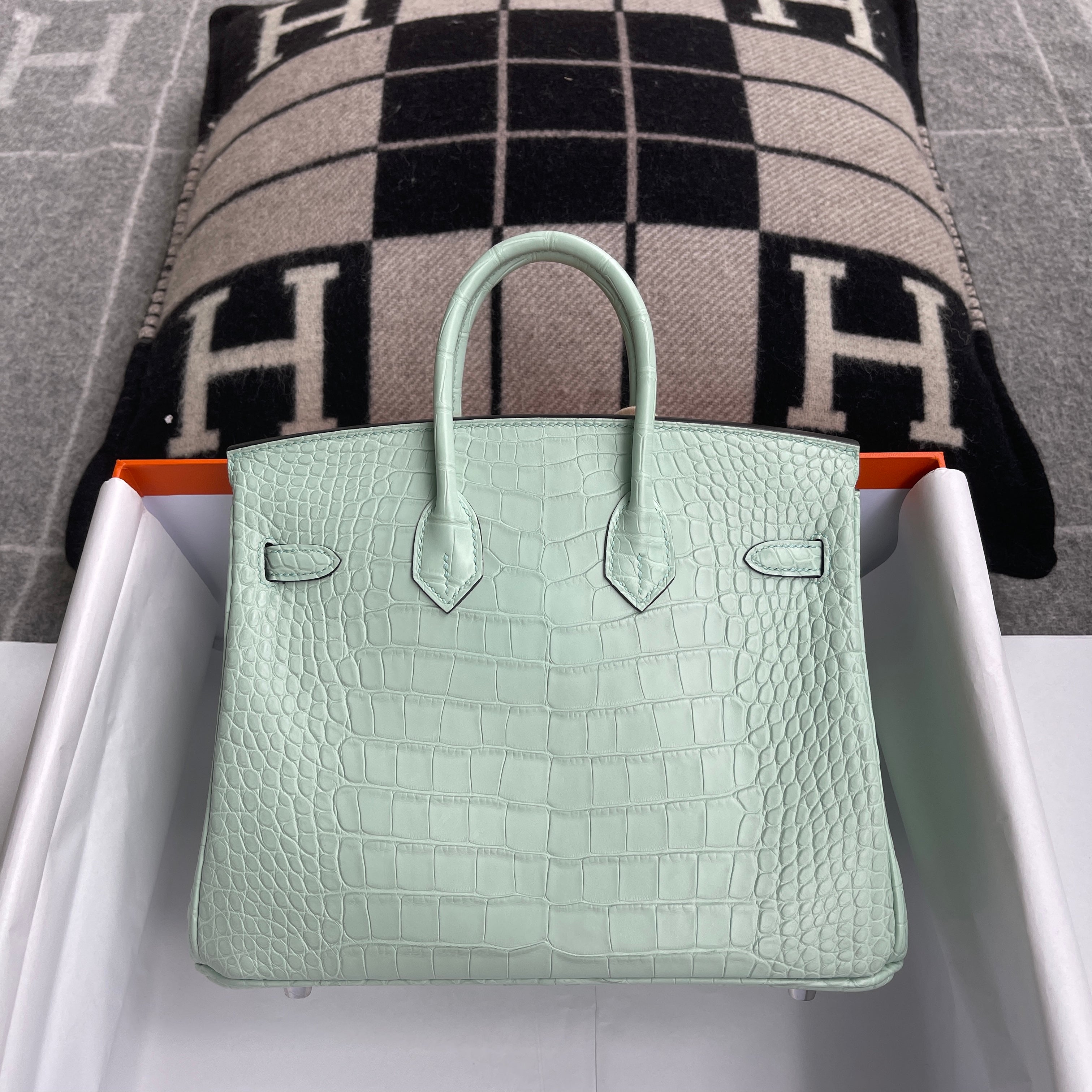 BIRKIN 25 MATTE MISSISSIPPIENSIS ALLIGATOR LEATHER VERT D'EAU WITH PALLADIUM HARDWARE (PHW)