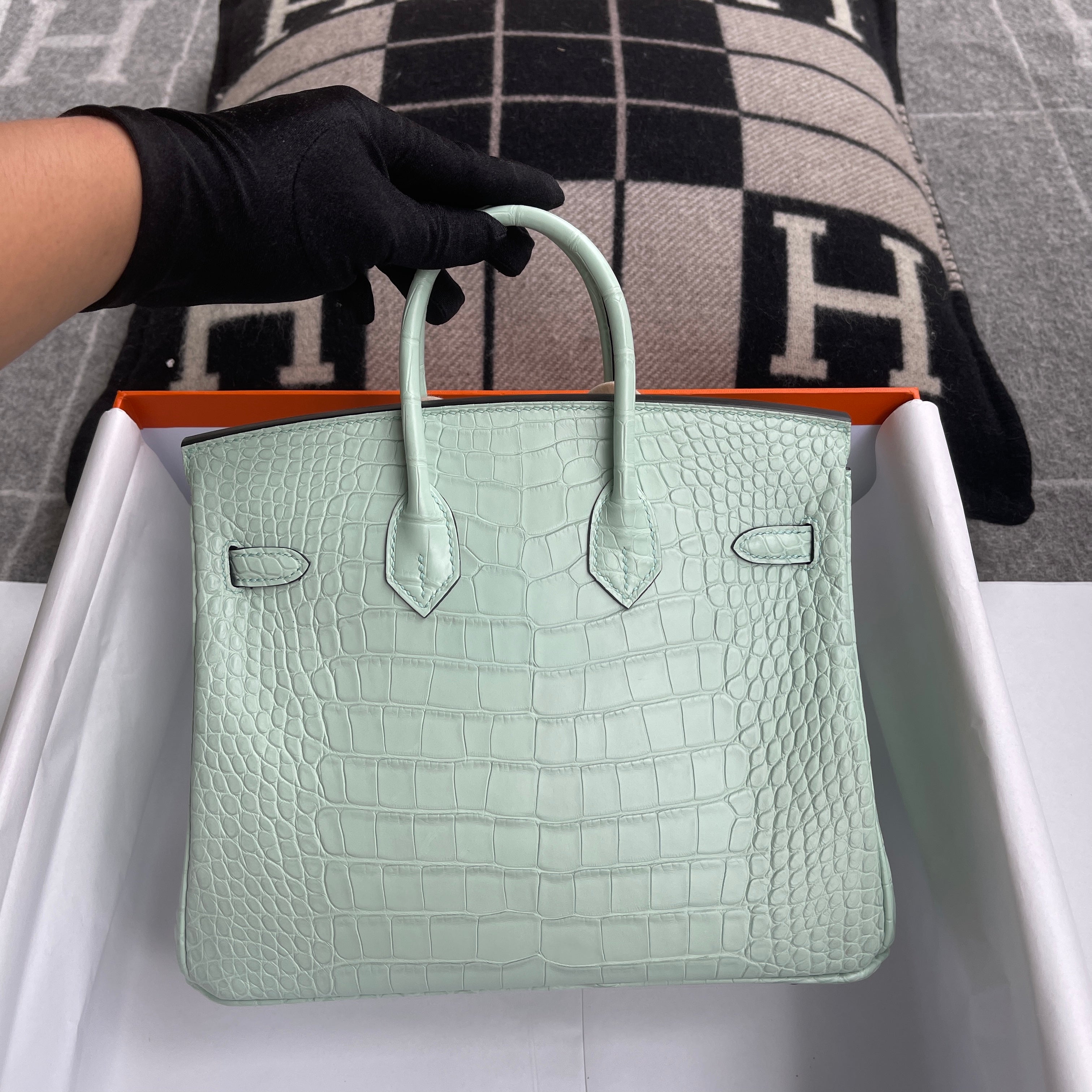 BIRKIN 25 MATTE MISSISSIPPIENSIS ALLIGATOR LEATHER VERT D'EAU WITH PALLADIUM HARDWARE (PHW)