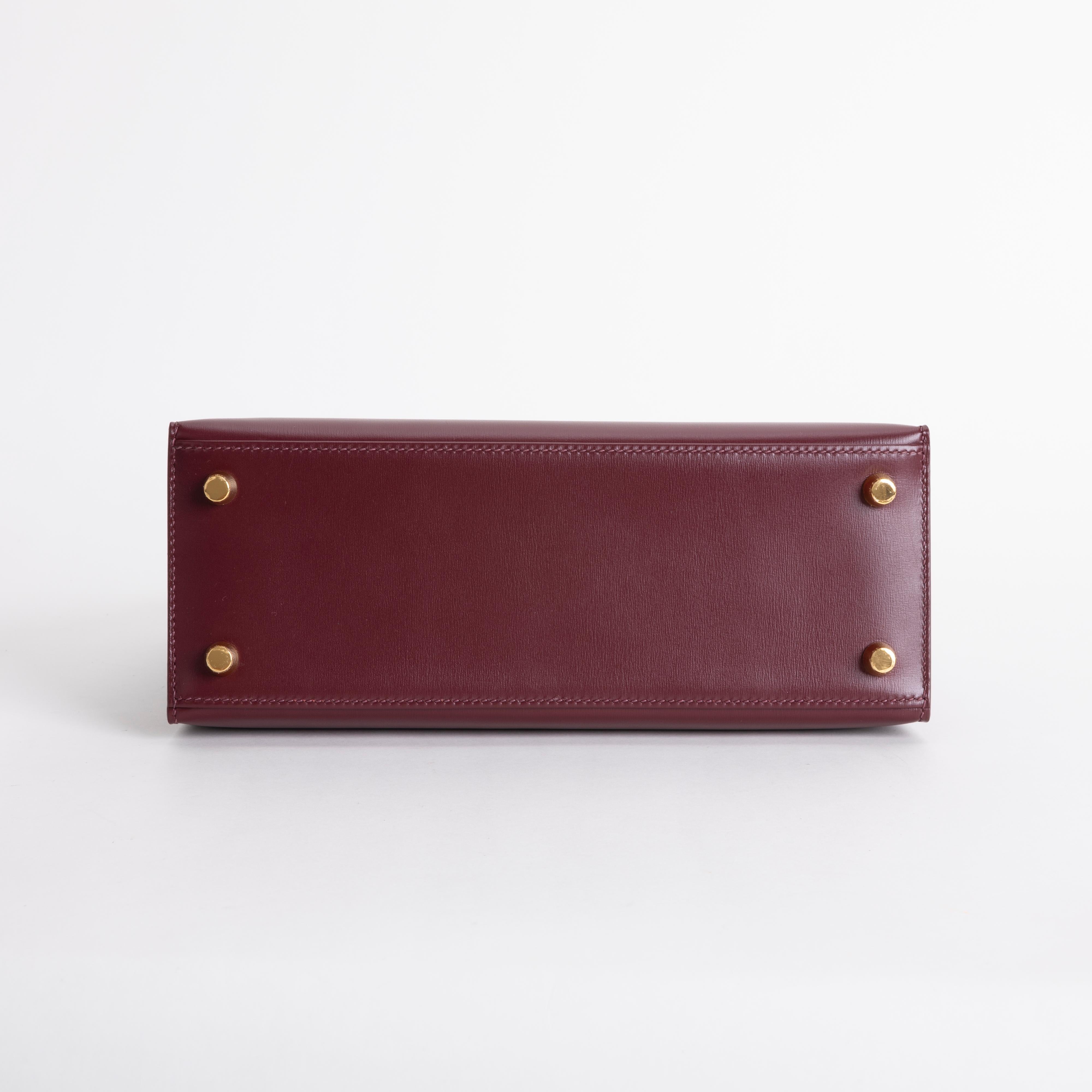 KELLY 25 BOX LEATHER BORDEAUX WITH GOLD HARDWARE (GH