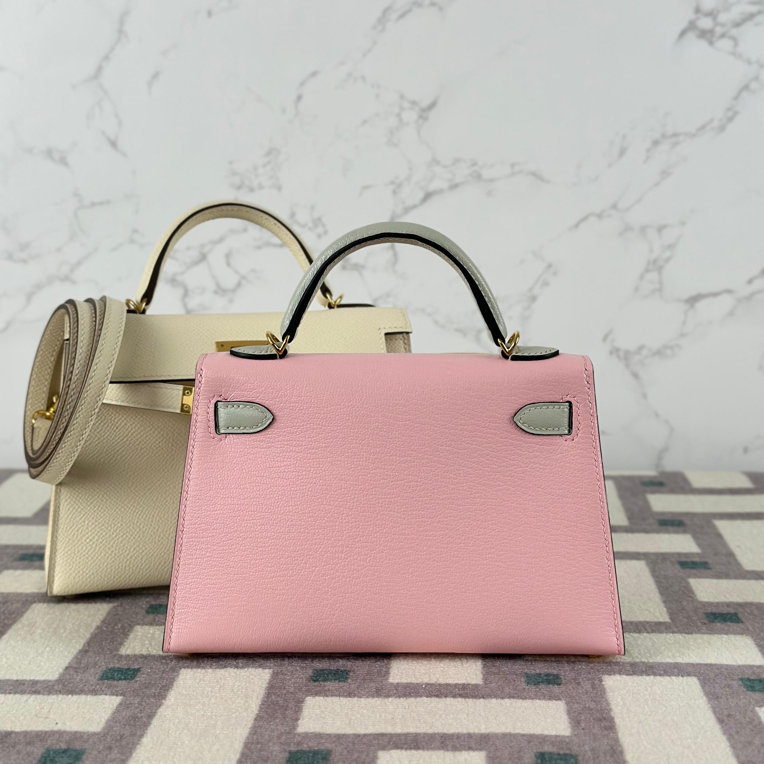 MINI KELLY II (20) CHEVRE LEATHER HSS ROSE SAKURA & GRIS PERLE WITH GOLD HARDWARE (GHW)