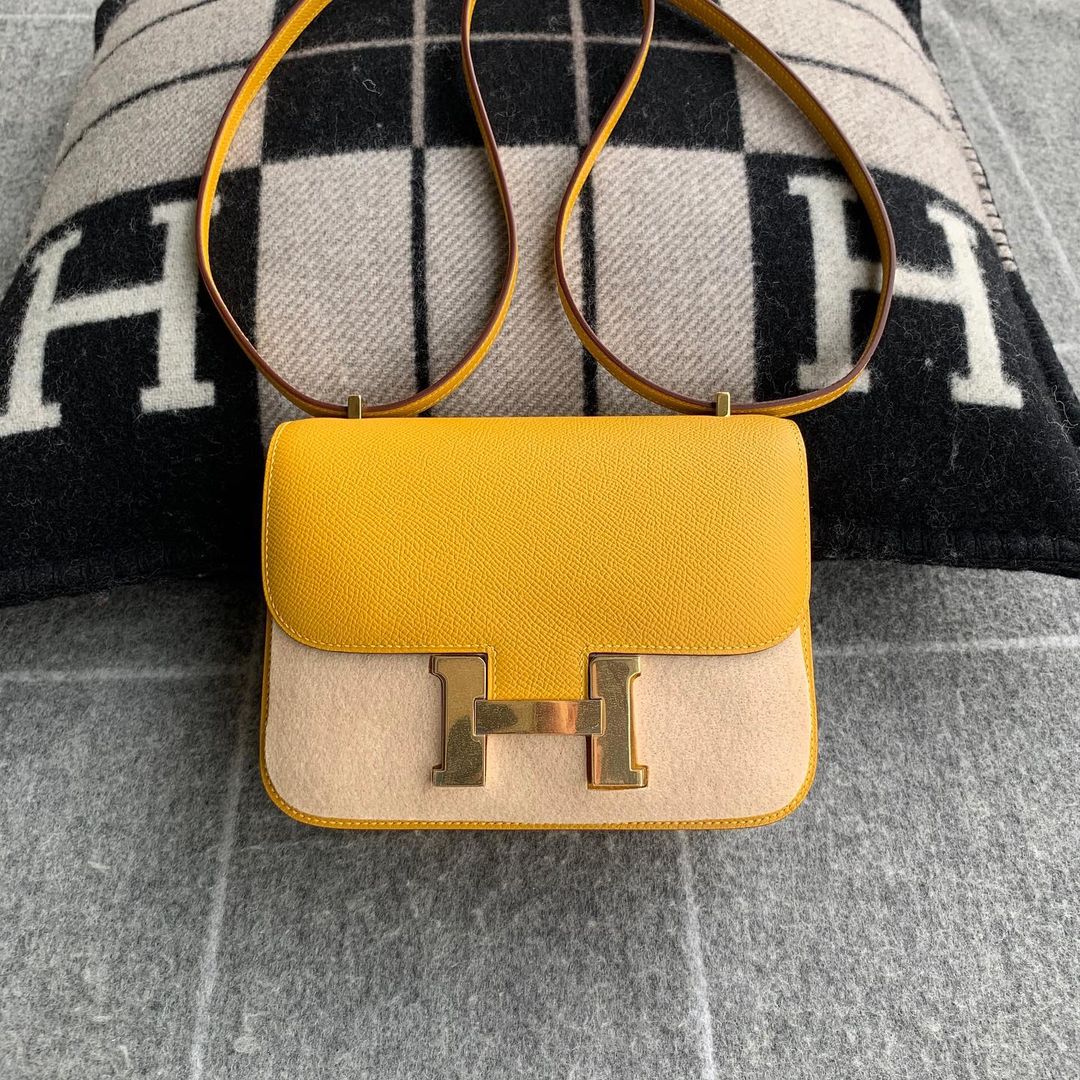 CONSTANCE 18 (MINI) EPSOM LEATHER JAUNE AMBRE WITH GOLD HARDWARE (GHW)