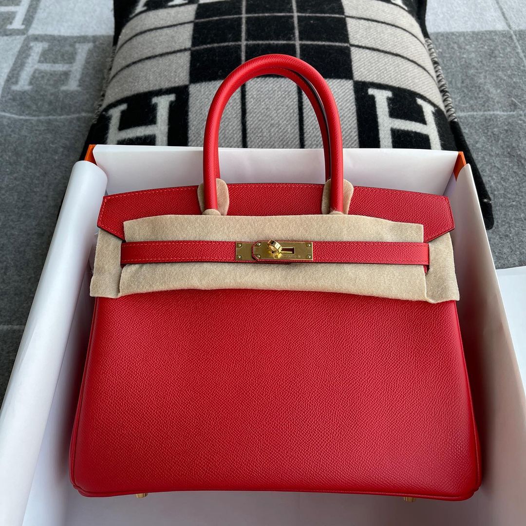 BIRKIN 25 EPSOM LEATHER ROUGE CASAQUE WITH GOLD HARDWARE (GHW)