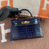 MINI KELLY II (20) SHINY MISSISSIPPIENSIS ALLIGATOR LEATHER BLEU SAPHIR WITH GOLD HARDWARE (GHW)